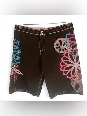 Roxy Black Floral Graphic Athletic Shorts